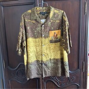 Guy Buffet Men's Luxury Golf Camp Graphic Print Button Up Shirt XL